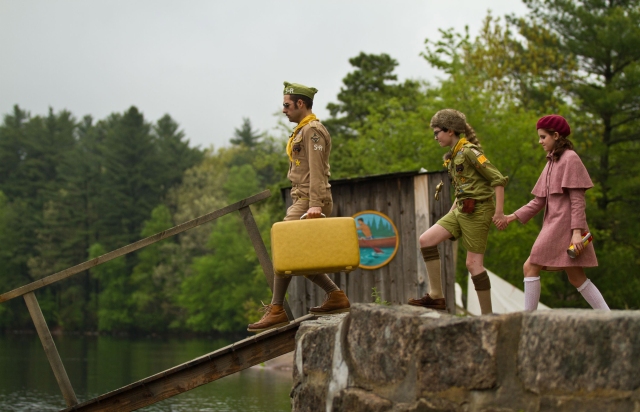 (l to r.) Jason Schwartzman as Cousin Ben, Jared Gilman as Sam, and Kara Hayward as Suzy in Wes Anderson's MOONRISE KINGDOM, a Focus Features release.